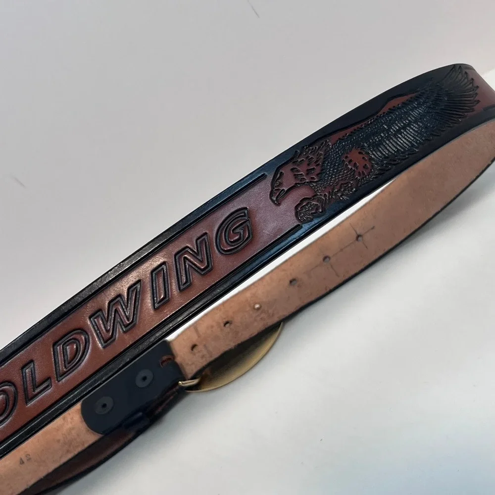 GWRRA 77 Eagle Biker Belt‎ Buckle w/ Gold Wing Embossed Leather Belt USA Made